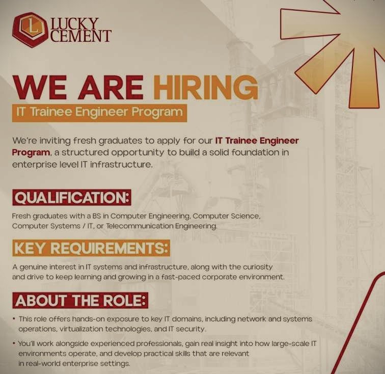 Lucky Cement IT Trainee Engineer Program 2026