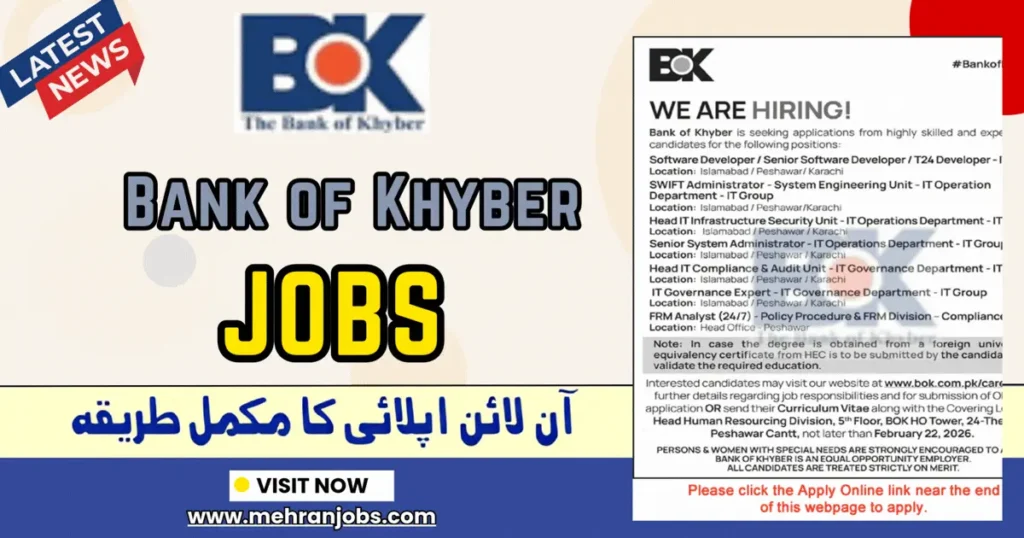 Bank of Khyber Jobs February 2026 Apply Online