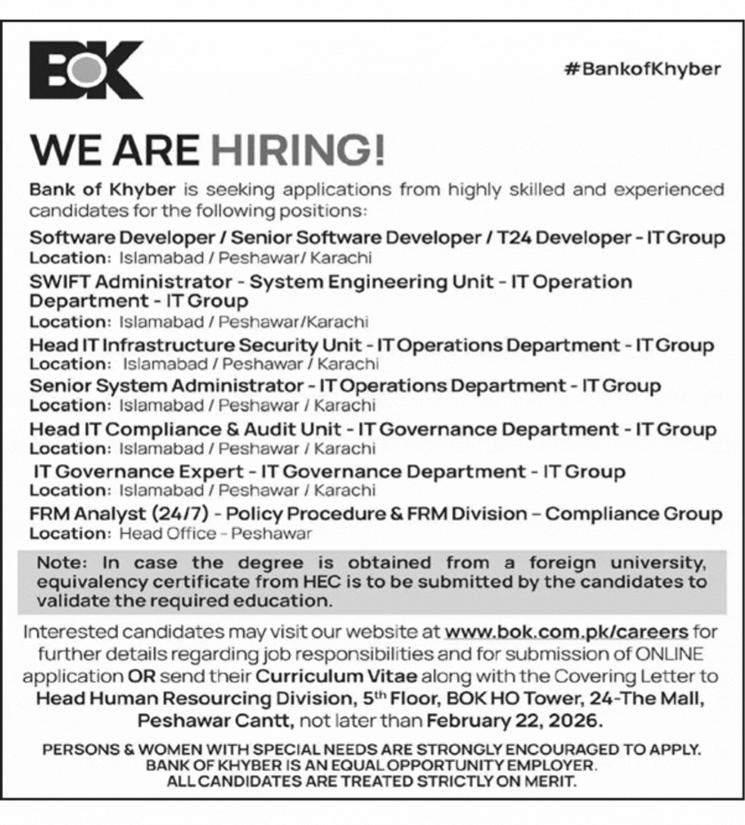 Bank of Khyber Jobs February 2026 Apply Online