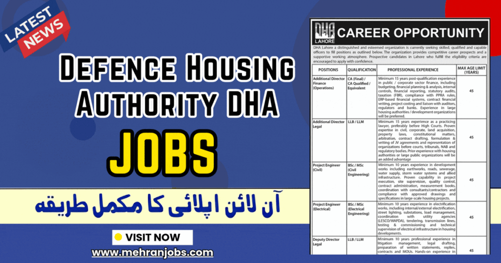 Defence Housing Authority DHA Lahore Jobs