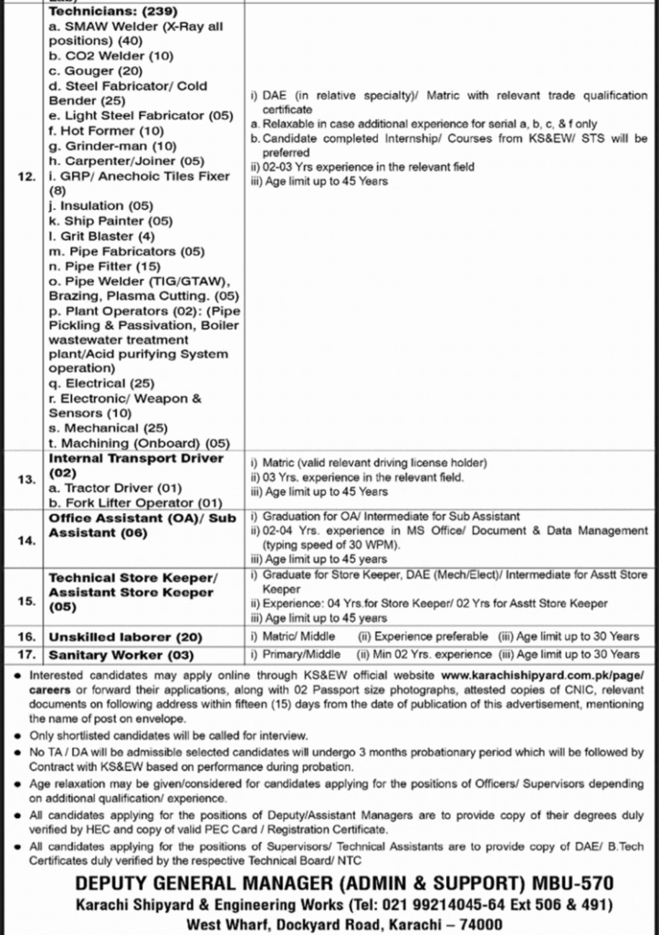 Karachi Shipyard and Engineering Works Jobs February 2026