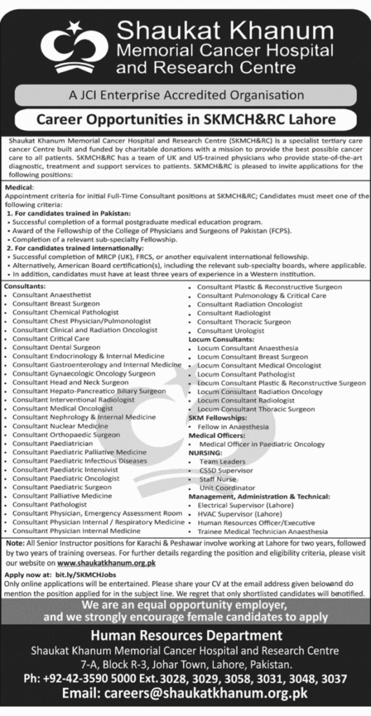 Shaukat Khanum Hospital Jobs 2026
