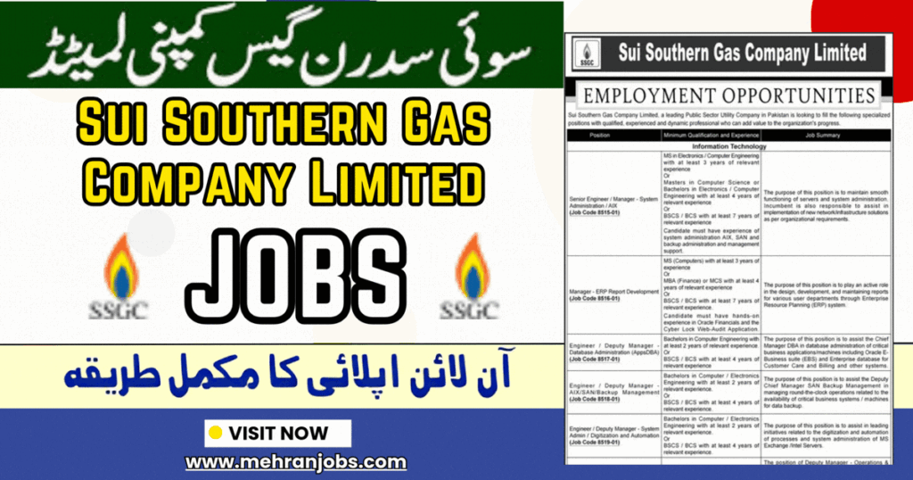 Sui Southern Gas Company Limited SSGC Jobs 2026 February Apply Online
