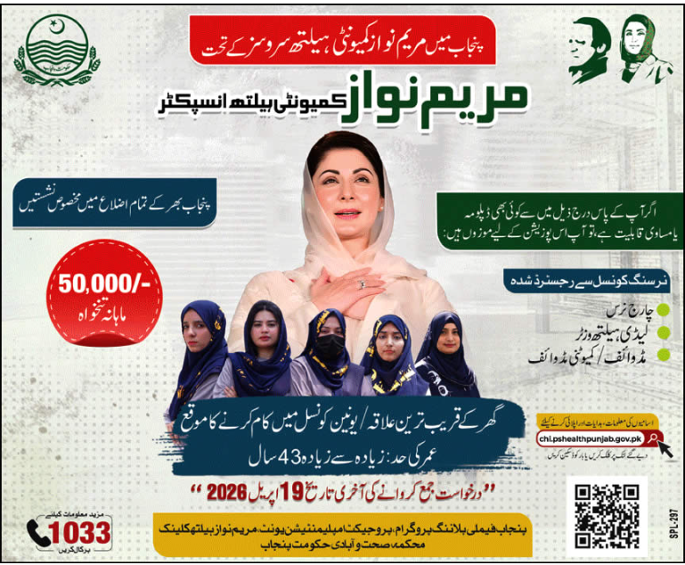 Community Health Inspector Jobs, Punjab Health Jobs, Government Jobs Pakistan, Nursing Jobs, CHI Jobs 2026