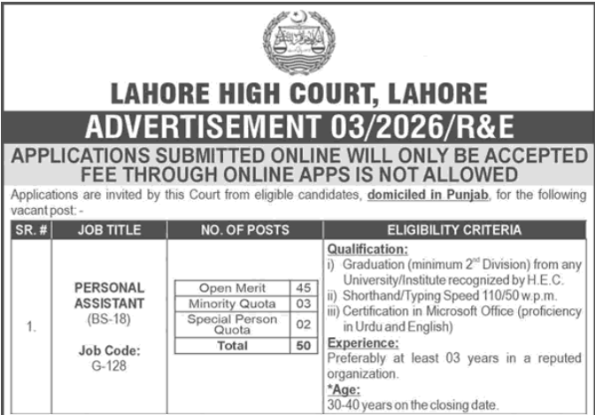 Lahore High Court (LHC) Jobs 2026