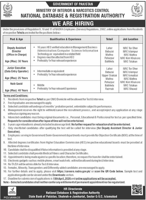 NADRA KPK Jobs 2026
