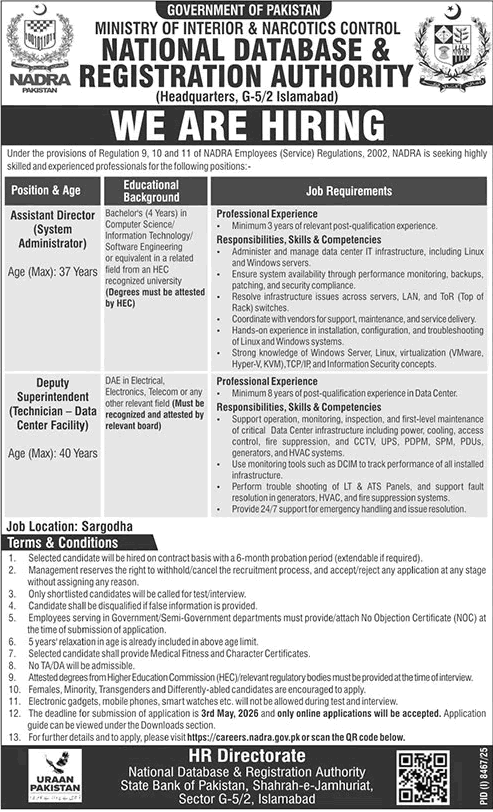 NADRA Sargodha Jobs April 2026