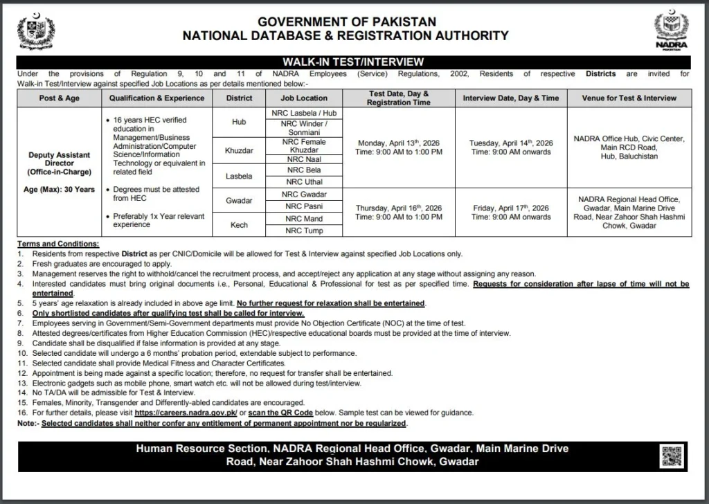 Deputy Assistant Director Jobs in NADRA Balochistan