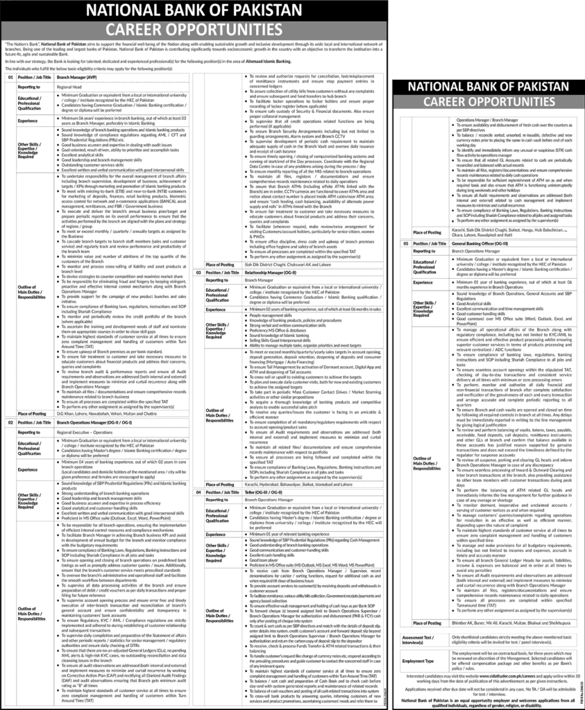 National Bank of Pakistan Jobs April–May 2026