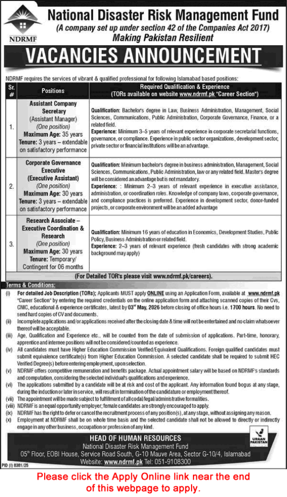 National Disaster Risk Management Fund (NDRMF) Jobs April 2026
