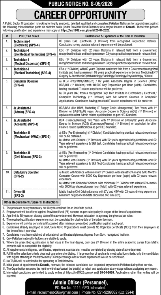PO Box 1114 GPO Islamabad Jobs 2026