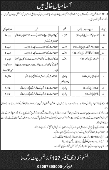 127 Ordnance Depot Sargodha Jobs 2026 – Pakistan Army