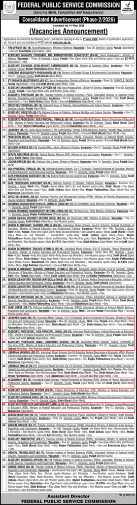 Federal Directorate of Education Jobs 2026 – FPSC Teaching Jobs in Islamabad Model Colleges