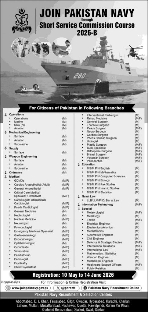 Join Pakistan Navy SSC 2026 B – Short Service Commission Online Registration