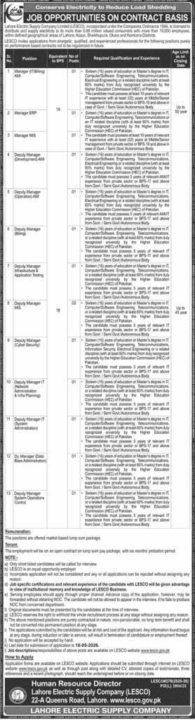 LESCO Jobs May 2026 – Deputy Managers & Other Positions
