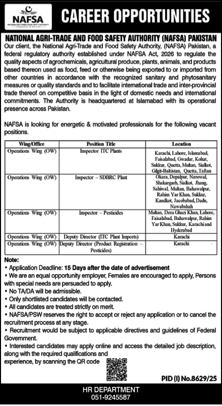National Agri Trade and Food Safety Authority (NAFSA) Jobs April–May 202