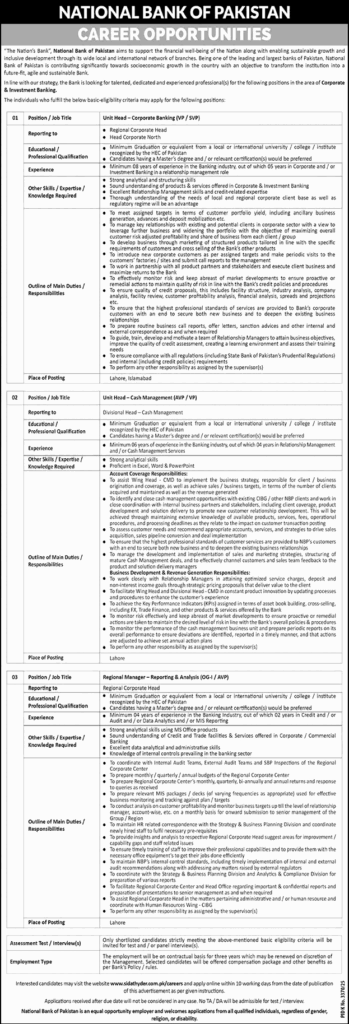 National Bank of Pakistan Jobs April–May 2026