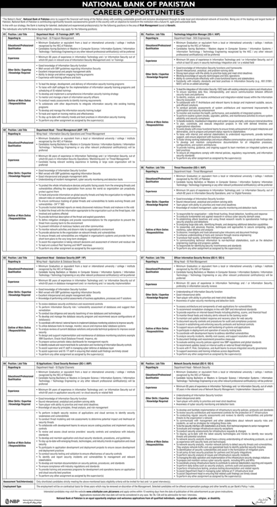 National Bank of Pakistan NBP Jobs 2026 for Network Security Analyst & Information Security Professionals