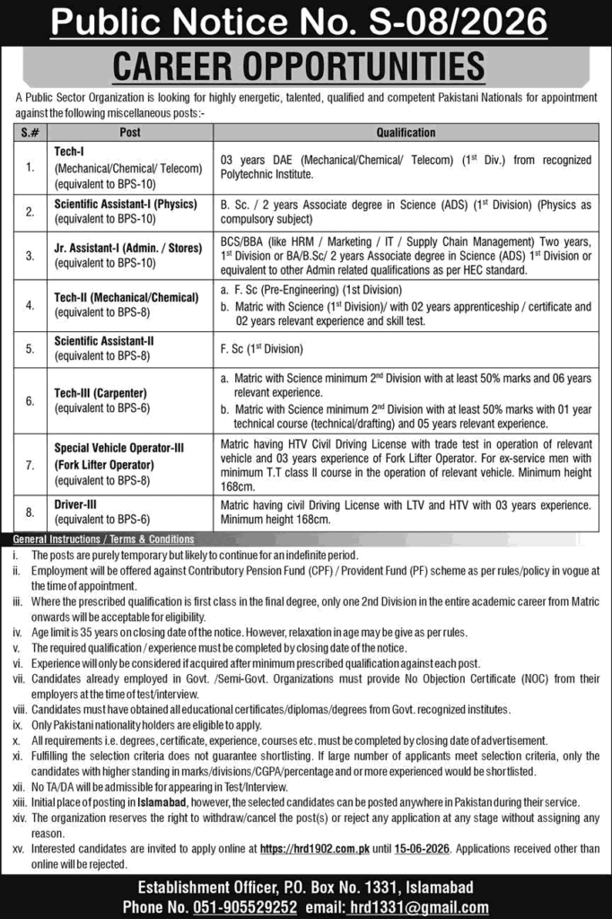 PO Box 1331 Islamabad PAEC Jobs 2026 Apply Online for Scientific Assistant, Technician & Others