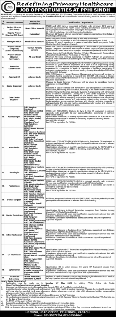 PPHI Sindh Jobs May 2026 – Social Organizer, HR Assistant & More