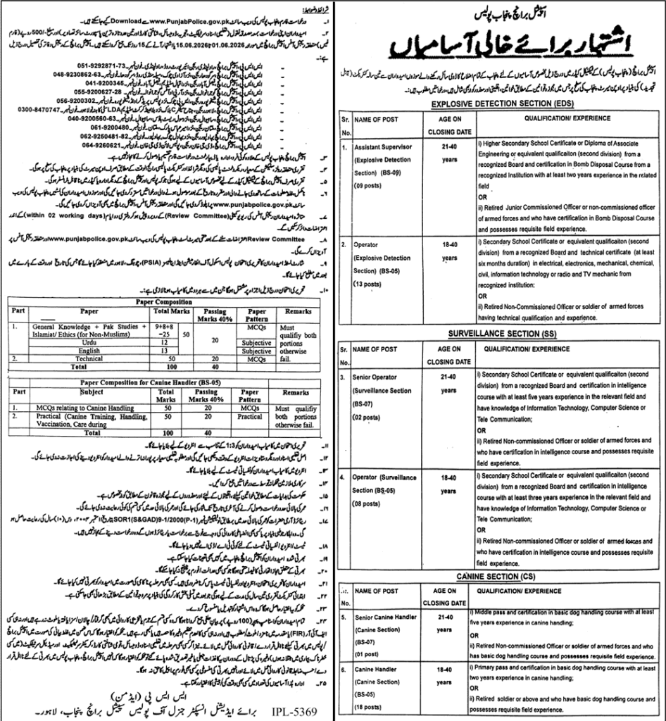 Punjab Police Special Branch Jobs 2026 for Technical Cadre in Punjab