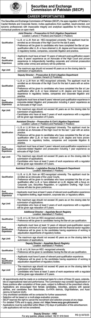Securities and Exchange Commission of Pakistan SECP Jobs 2026 Apply Online