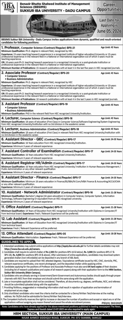 Sukkur IBA University Dadu Campus Jobs May 2026 – Teaching Faculty & Others