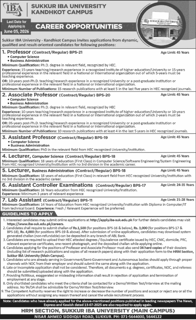 Sukkur IBA University Kandhkot Campus Jobs May 2026 – Teaching Faculty & Staff