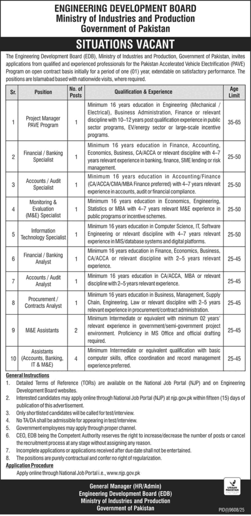 Engineering Development Board EDB Jobs 2026 Islamabad for Assistants and Other Staff