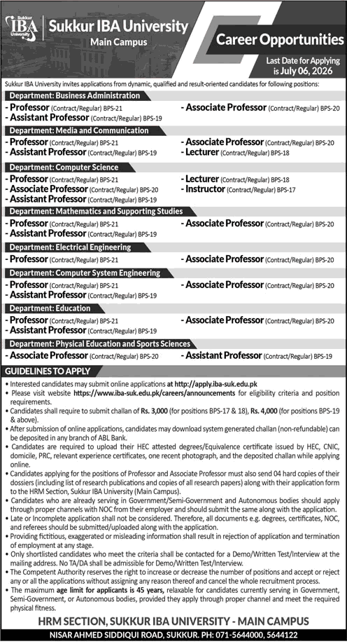 Sukkur IBA University Jobs 2026 for Teaching Faculty and Academic Staff in Sindh