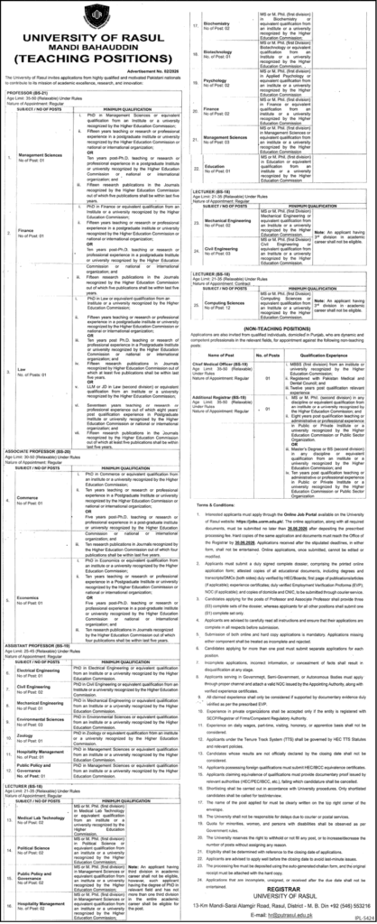 University of Rasul Mandi Bahauddin Jobs 2026 for Teaching Faculty and Administrative Staff