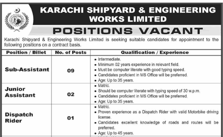 Karachi Shipyard and Engineering Works Jobs September 2026