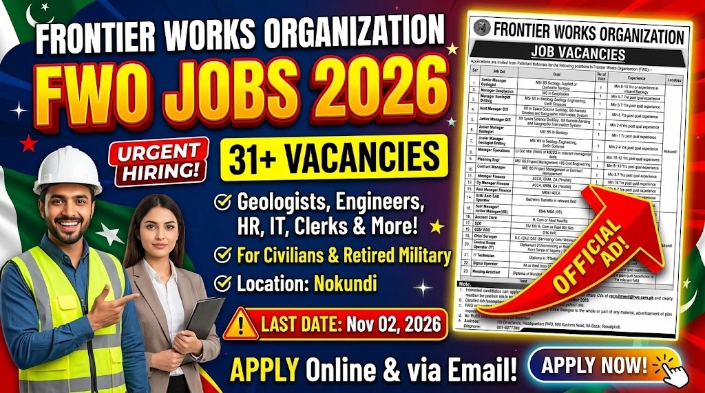 Frontier Works Organization FWO Jobs Advertisement October 2026